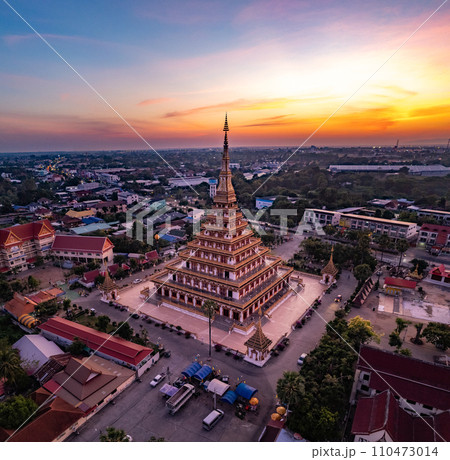 Aerial view of Wat Nong Waeng, also known as Phra Mahathat Kaen Nakhon, in Khon Kaen, Thailand 110473014