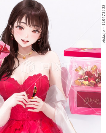 バレンタインデー　美女　Valentine's Day　chocolates　バレンタインイ 110473532