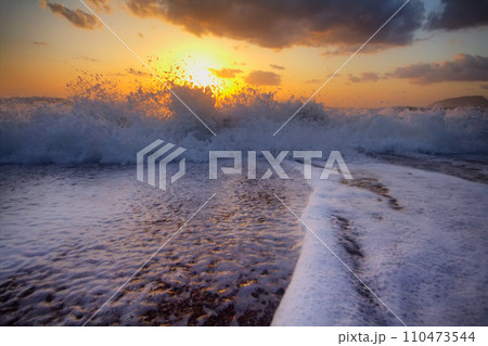 Beautiful sunset on the Mediterranean coast 110473544