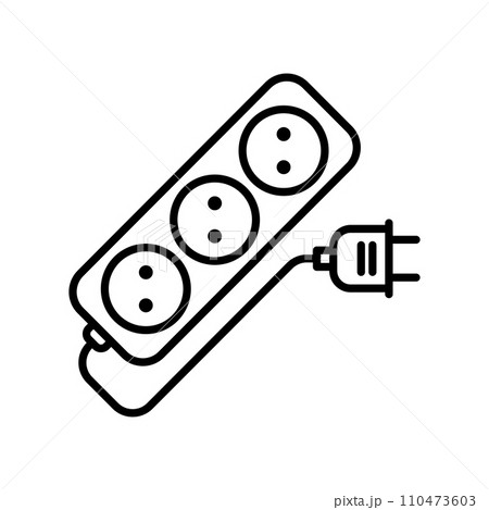 Extension cord icon. Multi-socket adapter. Electric extension cord icon with plug. 110473603