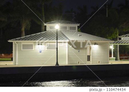 Public restrooms on Harborwalk at Gilchrist Park in Punta Gorda, Florida 110474434