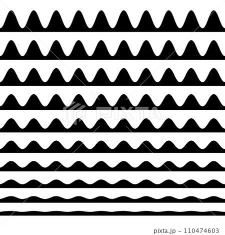 A set of wavy zigzag horizontal wiggly lines 110474603