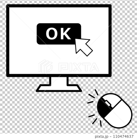 パソコン画面のOKアイコンをマウスでダブルクリックして決定するイラスト 110474637