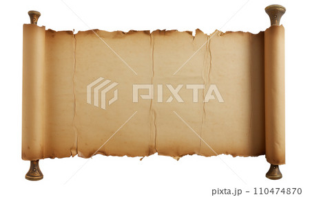 Vintage blank scroll with wooden handles and copy space isolated on white background 110474870