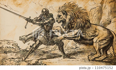 medieval style scene with fight medieval style scene with fight 110475152