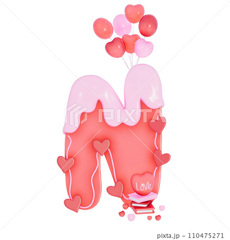 Sweet valentine's day alphabet N with decoration on transparent background , 3D Rendering Sweet valentine's day alphabet N with decoration on transparent background , 3D Rendering 110475271