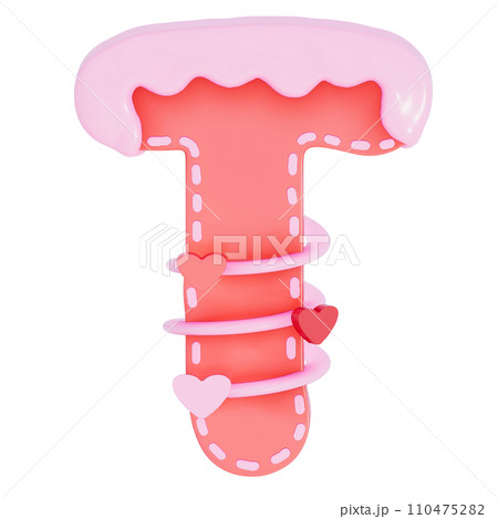 Sweet valentine's day alphabet T with decoration on transparent background , 3D Rendering Sweet valentine's day alphabet T with decoration on transparent background , 3D Rendering 110475282