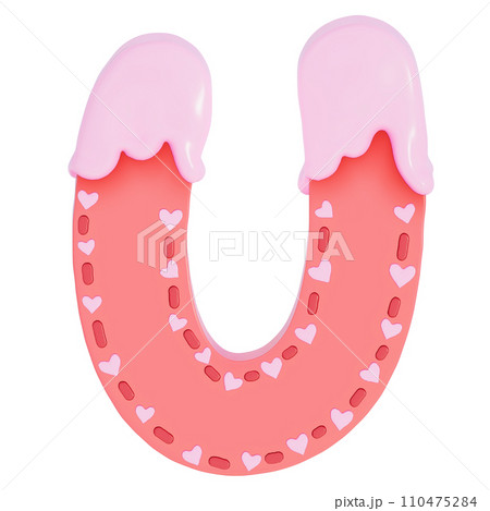 Sweet valentine's day alphabet U with decoration on transparent background , 3D Rendering Sweet valentine's day alphabet U with decoration on transparent background , 3D Rendering 110475284