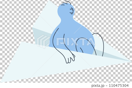 Man flying in the sky with a paper airplane 110475304