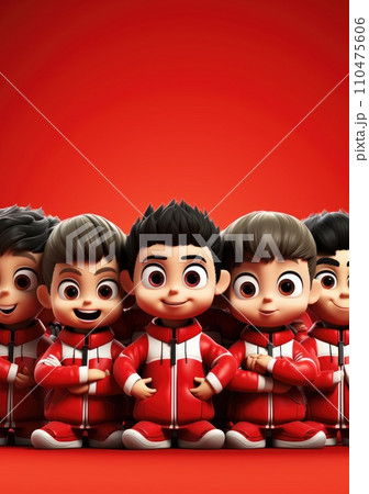 cute of character kids group friends on red chines culture suit of Chinese new year celebration concept with happy and funny cute of character kids group friends on red chines culture suit of Chinese new year celebration concept with happy and funny 110475606