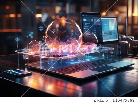 Business cloud computing: digital screen with application cloud service at neon style 110475668