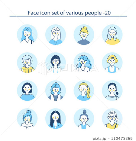 若い女性　アイコンセット　上半身　20 110475869