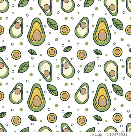 Seamless pattern with avocado and leaves. Vector eco background. 110476581