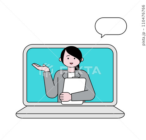 オンラインで案内をする女性 オンラインで案内をする女性 110476766