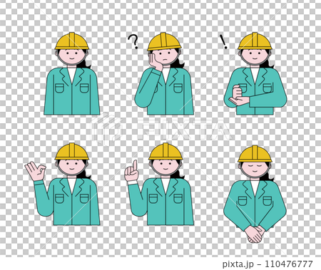 様々な表情をする作業員女性のイラストセット 110476777