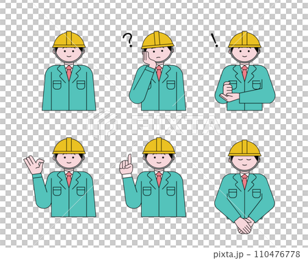 様々な表情をする作業員男性のイラストセット 様々な表情をする作業員男性のイラストセット 110476778