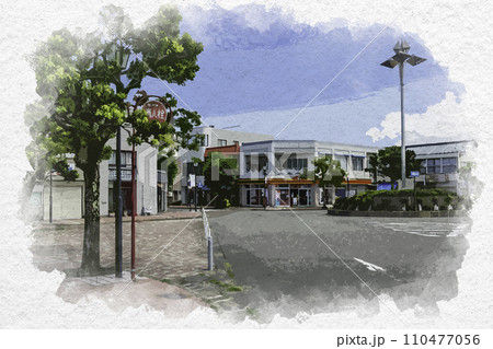 水彩画風 越前あわら温泉 あわら湯のまち駅 駅前ロータリー 福井県あわら市 水彩画風 越前あわら温泉 あわら湯のまち駅 駅前ロータリー 福井県あわら市 110477056