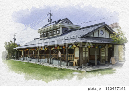 水彩画風 越前あわら温泉 芦湯 福井県あわら市 水彩画風 越前あわら温泉 芦湯 福井県あわら市 110477161