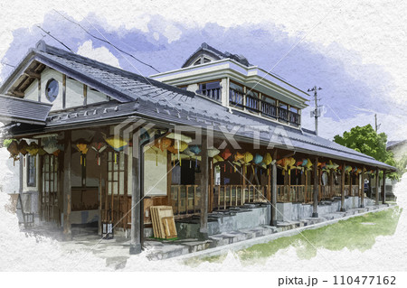 水彩画風　越前あわら温泉　芦湯　福井県あわら市 110477162
