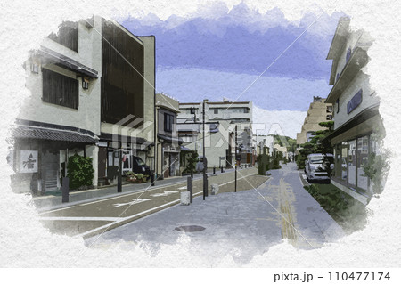 水彩画風　越前あわら温泉　温泉街　福井県あわら市 110477174