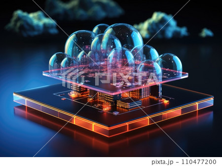 Business cloud computing: digital screen with application cloud service at neon style 110477200