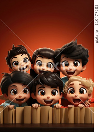cute of character kids group friends on red chines culture suit of Chinese new year celebration concept with happy and funny 110477203