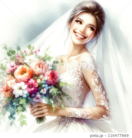 ブーケを持ったウェディングドレスの女性 ブーケを持ったウェディングドレスの女性 110477669