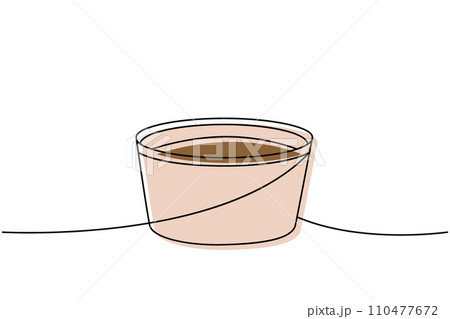Soy bowl one line colored continuous drawing. Japanese cuisine, traditional food continuous one line illustration. Vector linear illustration. 110477672