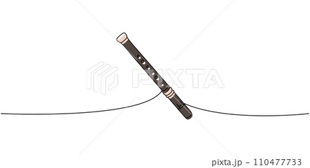 Flute one line colored continuous drawing. Musical instruments continuous one line illustration. Vector minimalist linear illustration. 110477733