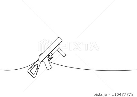 Grenade launcher one line continuous drawing. Various modern weapons continuous one line illustration. Vector linear illustration. 110477778