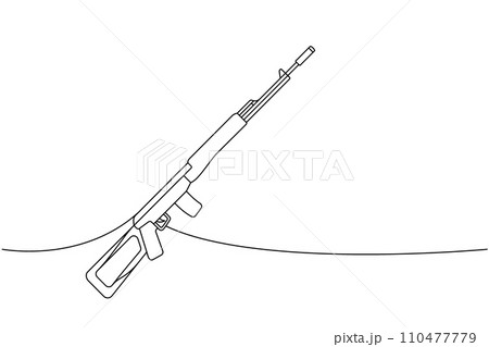 Sniper rifle, sniper firearm one line continuous drawing. Various modern weapons continuous one line illustration. Vector linear illustration. 110477779