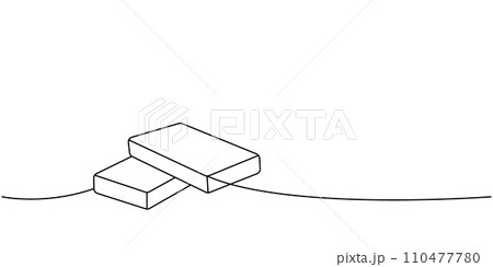 Washcloth, washing sponge one line continuous drawing. Cleaning service tools continuous one line illustration. Vector linear illustration. 110477780