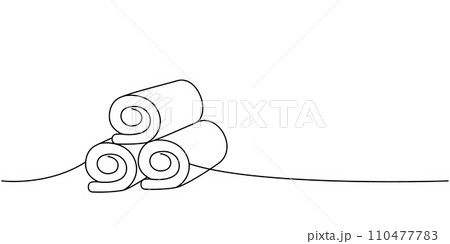 Towels for bathroom one line continuous drawing. Cleaning service tools continuous one line illustration. Vector linear illustration. 110477783