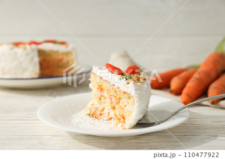 Tasty and delicious food concept - carrot cake Tasty and delicious food concept - carrot cake 110477922