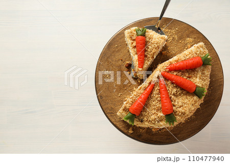 Tasty and delicious food concept - carrot cake 110477940
