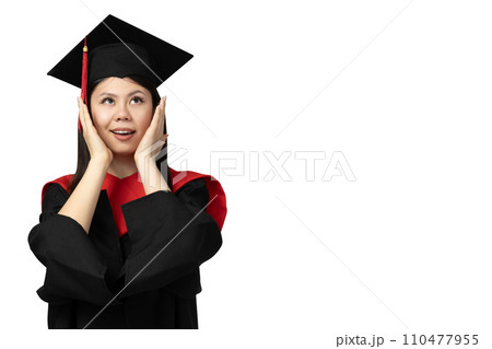 PNG Asian girl in university graduate uniform isolated on white background. 110477955