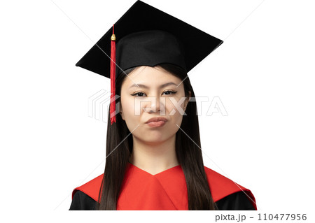 PNG Asian girl in university graduate uniform isolated on white background. 110477956