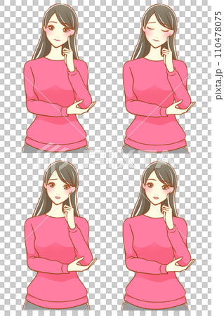 人差し指を顎にあてて考える女性 4種(黒髪) 人差し指を顎にあてて考える女性 4種(黒髪) 110478075