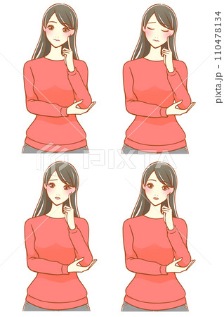 人差し指を頬にあてて考える女性 4種(黒髪) 人差し指を頬にあてて考える女性 4種(黒髪) 110478134