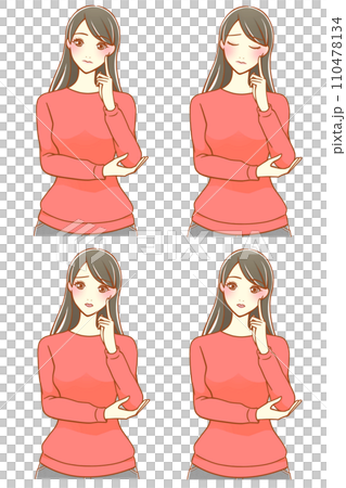 人差し指を頬にあてて考える女性 4種(黒髪) 人差し指を頬にあてて考える女性 4種(黒髪) 110478134