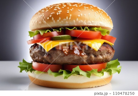 Classic hamburger stock photo, isolated in white Classic hamburger stock photo, isolated in white 110478250