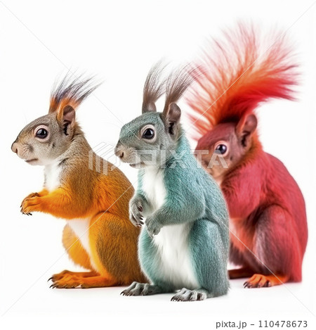 Multi-colored squirrels, red, yellow and gray...のイラスト素材 [110478673] - PIXTA