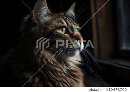 AI-generated content. Portrait of a cute cat looking away 110478769