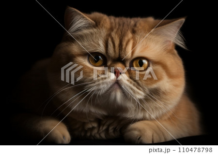 AI-generated content. Portrait of a cute cat looking away. Exotic Shorthair cat breed 110478798