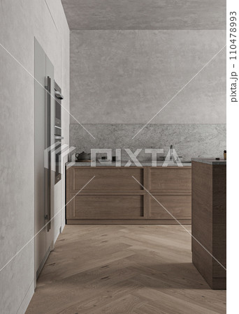 Contemporary kitchen corner with sleek wooden cabinetry and a modern aesthetic in a luxurious home Contemporary kitchen corner with sleek wooden cabinetry and a modern aesthetic in a luxurious home 110478993