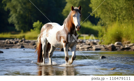 white and brown horse near river white and brown horse near river 110479111