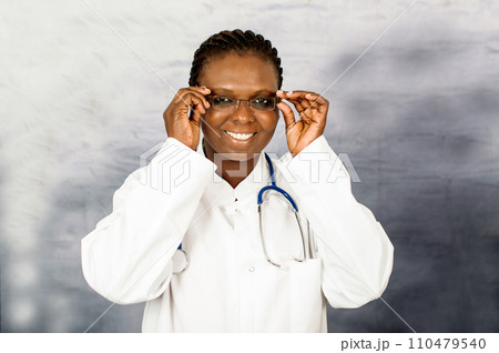 portrait of young female doctor in white blouse. 110479540