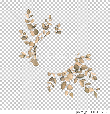 Watercolor circle frame with brown and beige eucalyptus leaves branches. Illustration Eucalyptus in bouquet for wedding. Decorative element for greeting card. Floral wreath 110479787