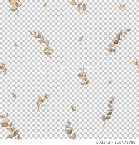 Seamless pattern with beige eucalyptus leaves. Botanical natural. Watercolor isolated illustration on white background. Floral Illustration for postcards, posters, textile design. hand drawn painting 110479789