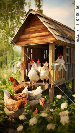 Chicken coop in the backyard of a country house 110480360